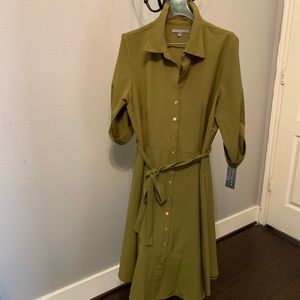 Sharagano Spanish olive fit flare dress 14 NWT